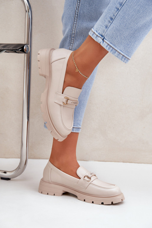 Het klassieke model dames mocassins van ecoleer beige Savethira