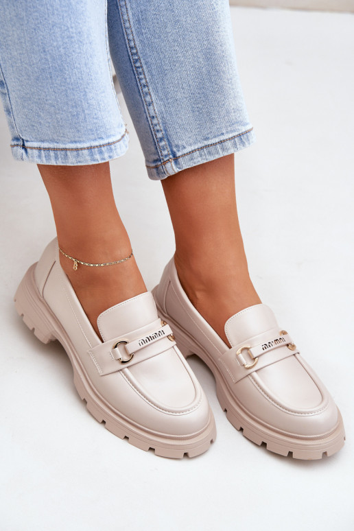 Het klassieke model dames mocassins van ecoleer beige Savethira