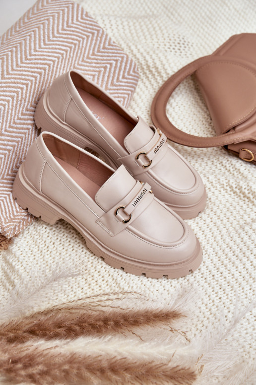 Het klassieke model dames mocassins van ecoleer beige Savethira