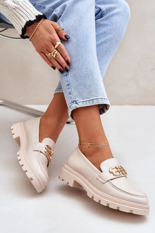 Mokassins für Damen Ze goldene Farbem Detalem Beige Trionna