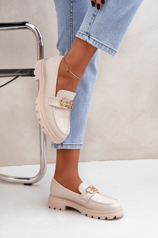 Mokassins für Damen Ze goldene Farbem Detalem Beige Trionna