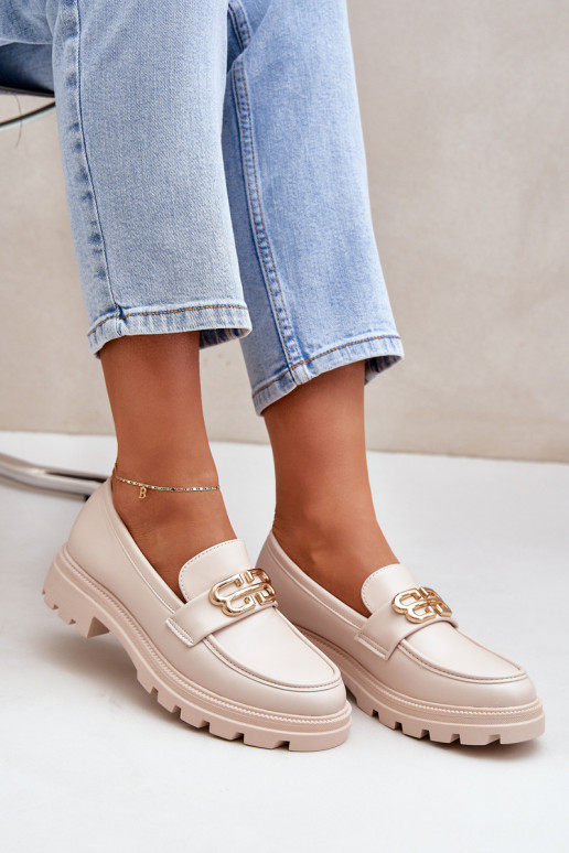 Mokassins für Damen Ze goldene Farbem Detalem Beige Trionna