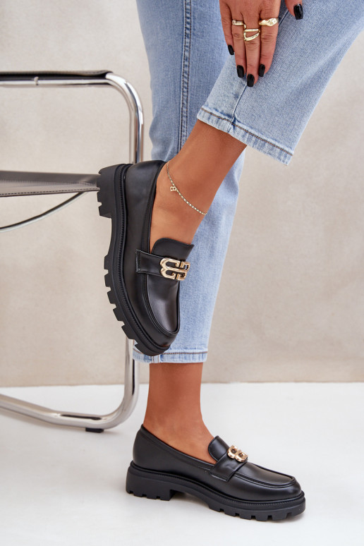 mocassins pour femmes Ze couleur doréem Detalem couleur noire Trionna