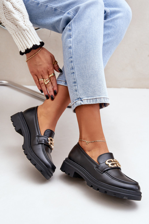 mocassins pour femmes Ze couleur doréem Detalem couleur noire Trionna