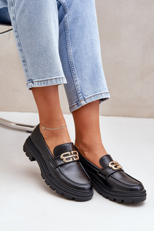 mocassins pour femmes Ze couleur doréem Detalem couleur noire Trionna