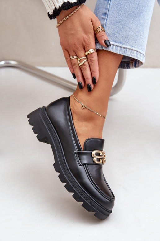 mocassins pour femmes Ze couleur doréem Detalem couleur noire Trionna