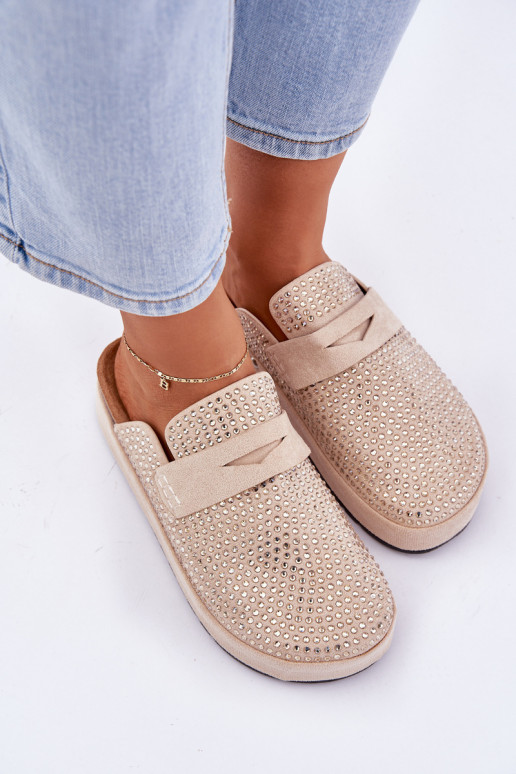Pantoufles pour femmes Décoré Cyrkoniami avec une plateforme beige Deorani Pantoufles pour femmes Décoré Cyrkoniami avec une plateforme beige Deorani