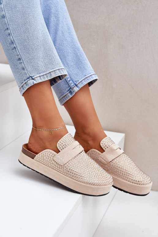 Pantoufles pour femmes Décoré Cyrkoniami avec une plateforme beige Deorani Pantoufles pour femmes Décoré Cyrkoniami avec une plateforme beige Deorani
