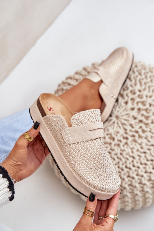 Pantoufles pour femmes Décoré Cyrkoniami avec une plateforme beige Deorani Pantoufles pour femmes Décoré Cyrkoniami avec une plateforme beige Deorani