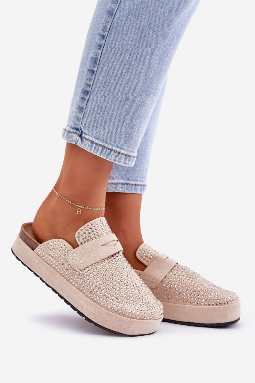 Pantoufles pour femmes Décoré Cyrkoniami avec une plateforme beige Deorani Pantoufles pour femmes Décoré Cyrkoniami avec une plateforme beige Deorani