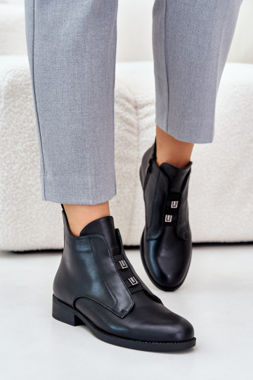 Gevoerde dameslaarsjes met brede hakken van eco-leer S.Barski in zwart