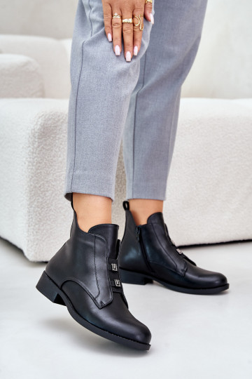 Warmes Damenstiefeletten mit breiten Absätzen aus Eco-Leder S.Barski in schwarzer Farbe 2