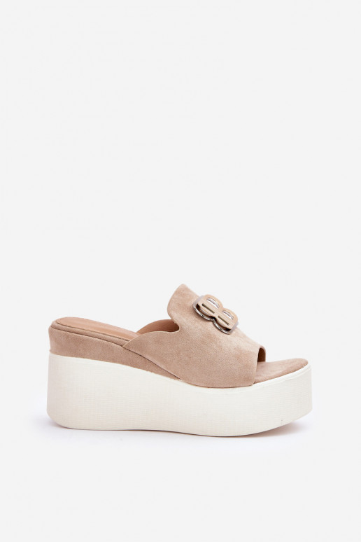 Slippers met platform I Koturnie met ornamenten beige Tanonea Slippers met platform I Koturnie met ornamenten beige Tanonea