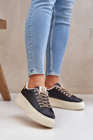 Sneakers Stilvollllschuhe mit einer Plattform Mit Dekorationeni SznuróZukami schZuarze Farbe Fonetha