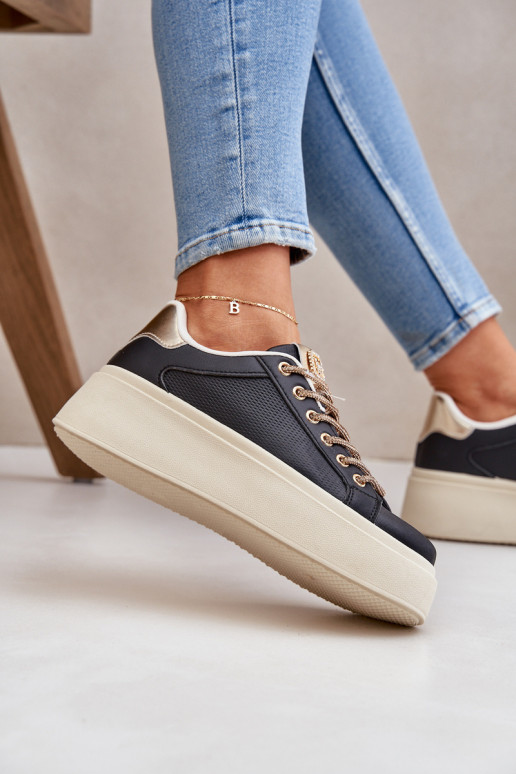 Sneakers Stilvollllschuhe mit einer Plattform Mit Dekorationeni SznuróZukami schZuarze Farbe Fonetha