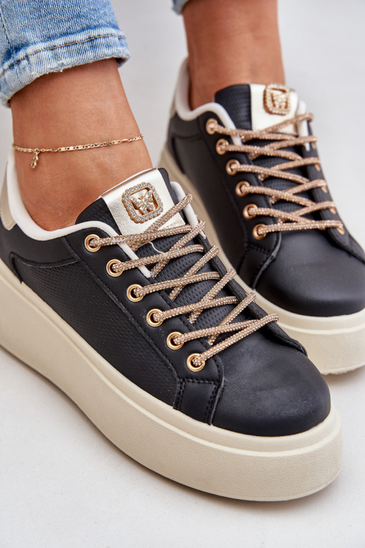 Sneakers Stilvollllschuhe mit einer Plattform Mit Dekorationeni SznuróZukami schZuarze Farbe Fonetha