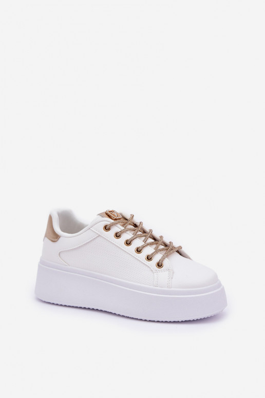 Chaussures modèle baskets avec une plateforme Avec des décorationsi SznuróÀkami Blanc-couleur dorée Fonetha Chaussures modèle baskets avec une plateforme Avec des décorationsi SznuróÀkami Blanc-couleur dorée Fonetha