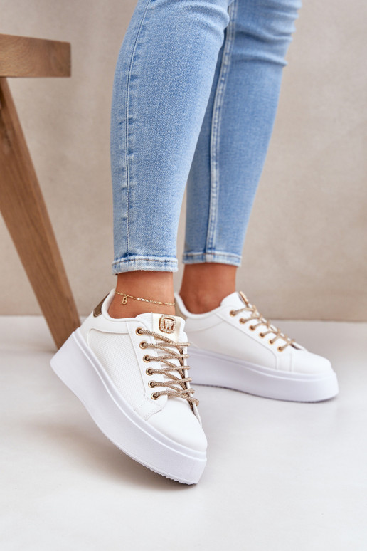 Chaussures modèle baskets avec une plateforme Avec des décorationsi SznuróÀkami Blanc-couleur dorée Fonetha Chaussures modèle baskets avec une plateforme Avec des décorationsi SznuróÀkami Blanc-couleur dorée Fonetha