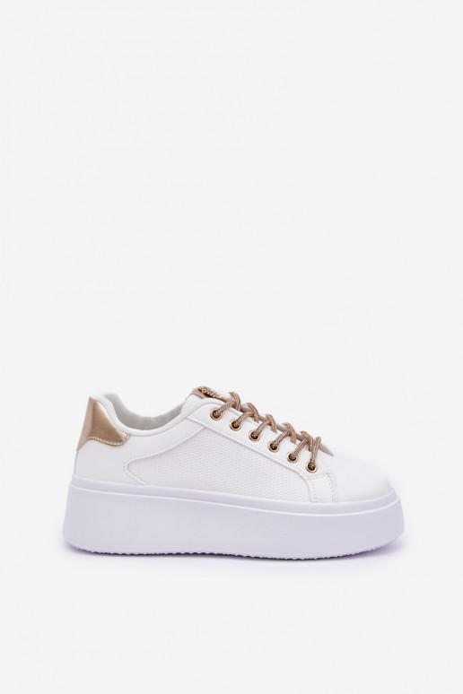 Chaussures modèle baskets avec une plateforme Avec des décorationsi SznuróÀkami Blanc-couleur dorée Fonetha Chaussures modèle baskets avec une plateforme Avec des décorationsi SznuróÀkami Blanc-couleur dorée Fonetha
