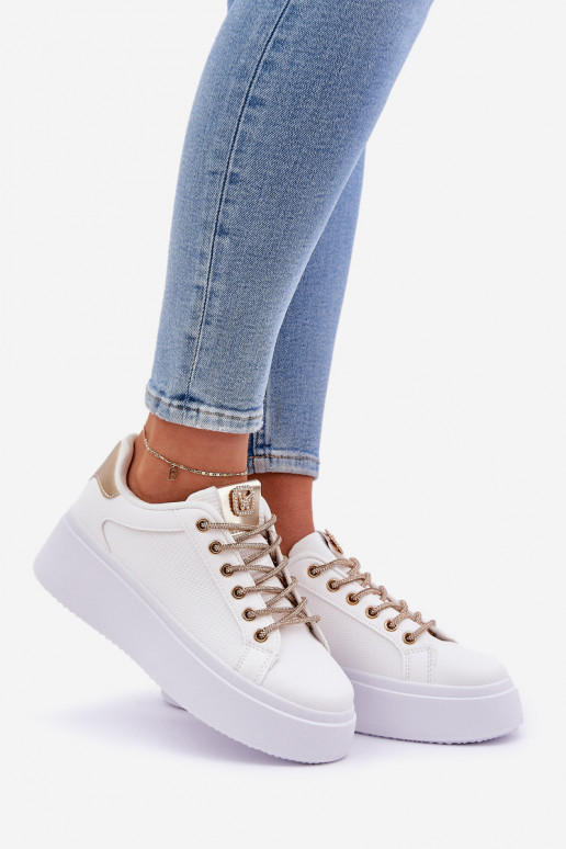 Chaussures modèle baskets avec une plateforme Avec des décorationsi SznuróÀkami Blanc-couleur dorée Fonetha Chaussures modèle baskets avec une plateforme Avec des décorationsi SznuróÀkami Blanc-couleur dorée Fonetha