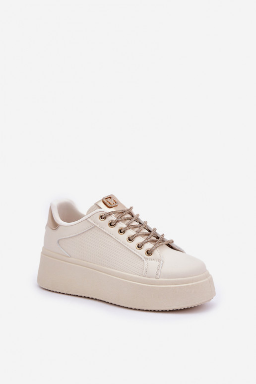Chaussures modèle baskets avec une plateforme Avec des décorationsi SznuróÀkami beige Fonetha Chaussures modèle baskets avec une plateforme Avec des décorationsi SznuróÀkami beige Fonetha