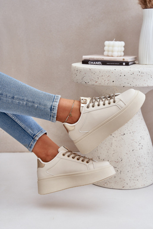 Chaussures modèle baskets avec une plateforme Avec des décorationsi SznuróÀkami beige Fonetha Chaussures modèle baskets avec une plateforme Avec des décorationsi SznuróÀkami beige Fonetha