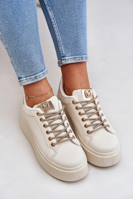 Chaussures modèle baskets avec une plateforme Avec des décorationsi SznuróÀkami beige Fonetha Chaussures modèle baskets avec une plateforme Avec des décorationsi SznuróÀkami beige Fonetha