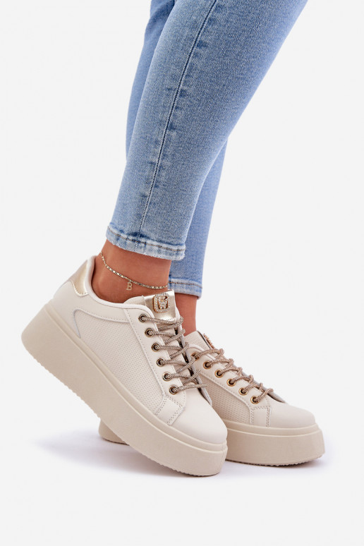 Chaussures modèle baskets avec une plateforme Avec des décorationsi SznuróÀkami beige Fonetha Chaussures modèle baskets avec une plateforme Avec des décorationsi SznuróÀkami beige Fonetha