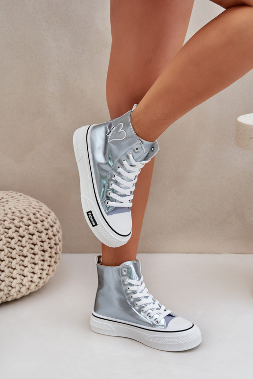 Metallic ontInerp vrijetijdsschoenen met laarzen Dames Met hart blauIn Sumehra