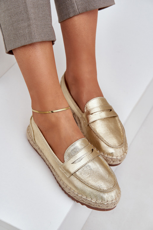 Espadrilles Mit JutoZua Plecionką Auf flacher Sohle goldene Farbe Shilova