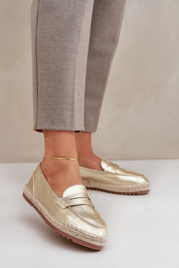 Espadrilles Mit JutoZua Plecionką Auf flacher Sohle goldene Farbe Shilova 2
