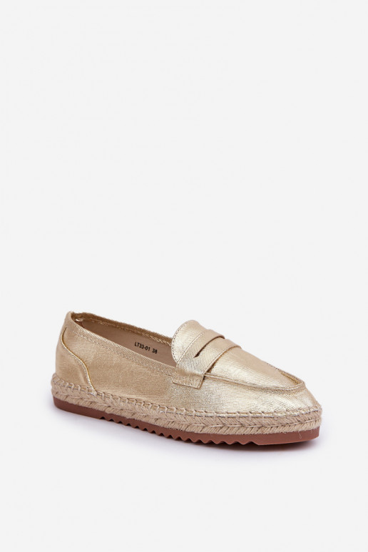 Espadrilles Mit JutoZua Plecionką Auf flacher Sohle goldene Farbe Shilova