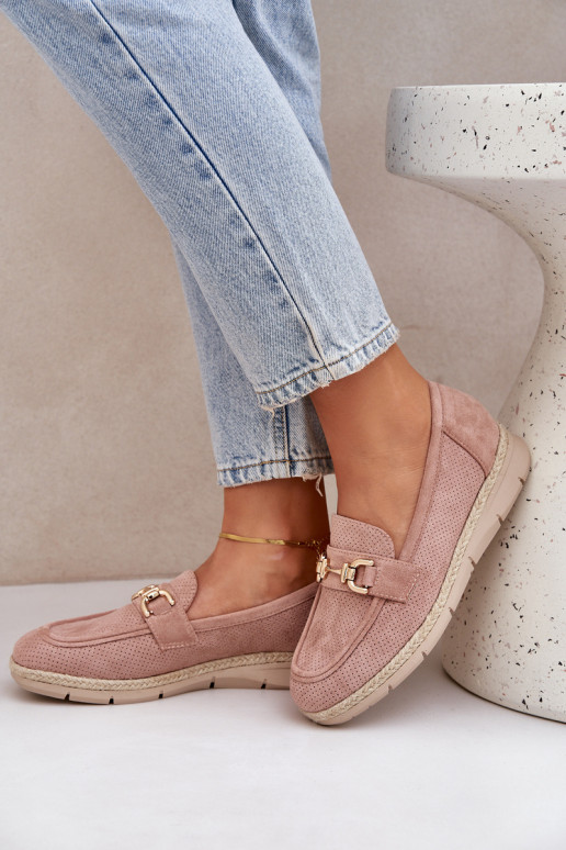 avec des éléments ajourés Mocassins Ze couleur doréem Detalem I JutoÀą Plecionką couleur rose Lainer