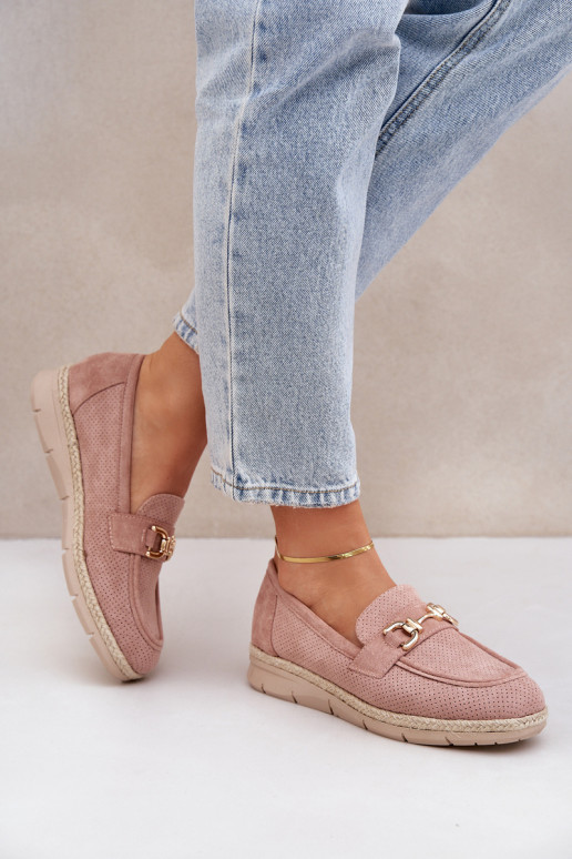 avec des éléments ajourés Mocassins Ze couleur doréem Detalem I JutoÀą Plecionką couleur rose Lainer