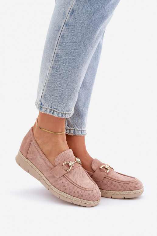 avec des éléments ajourés Mocassins Ze couleur doréem Detalem I JutoÀą Plecionką couleur rose Lainer