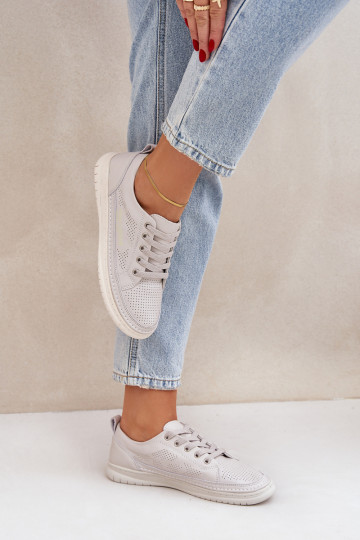 Natuurlijke leren sneakers grijze kleur