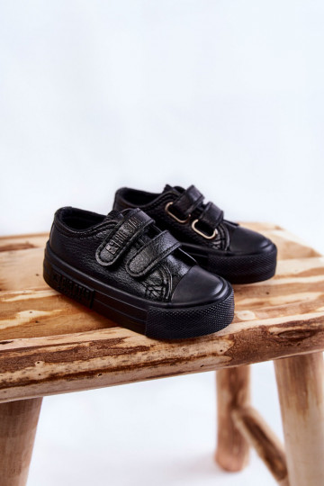 Chaussures décontractées en cuir pour enfants avec fermetures collantes BIG STAR KK374054 noir