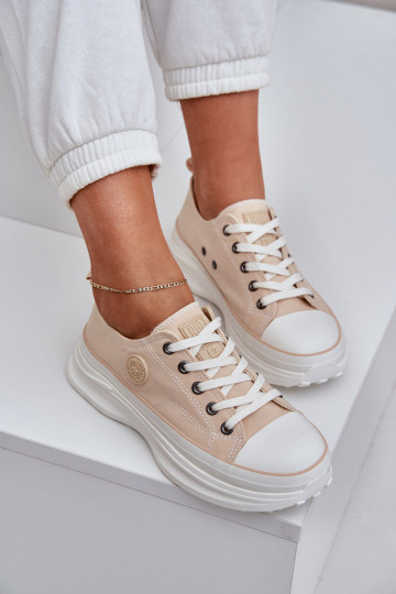 Damen Schuhe mit trendigen massiven Sohlen Big Star NN274127 in sandfarbener Farbe