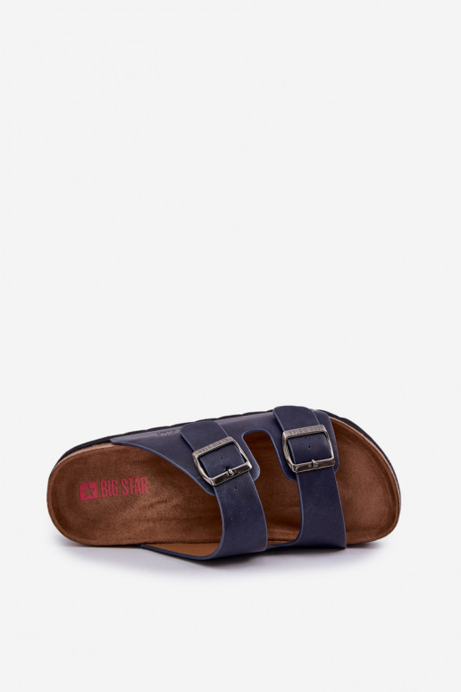 Pantoufles légères pour hommes avec boucles en cuir écologique Big Star NN174530 bleu foncé Pantoufles légères pour hommes avec boucles en cuir écologique Big Star NN174530 bleu foncé