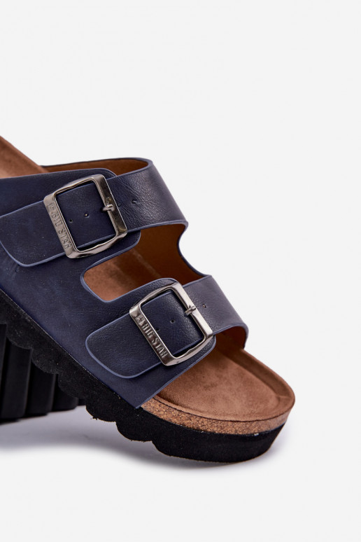 Leichte Herrenhausschuhe mit Schnallen aus Öko-Leder Big Star NN174530 Dunkelblau Leichte Herrenhausschuhe mit Schnallen aus Öko-Leder Big Star NN174530 Dunkelblau