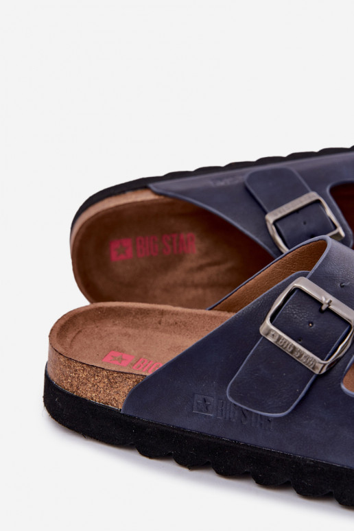 Pantoufles légères pour hommes avec boucles en cuir écologique Big Star NN174530 bleu foncé Pantoufles légères pour hommes avec boucles en cuir écologique Big Star NN174530 bleu foncé