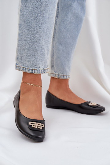 Ballerinas Auf flacher Sohle mit Ornamenten schZuarze Farbe Ainoria 2