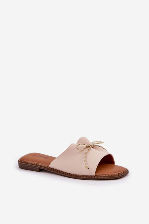 Chaussons Sur une semelle plate décorer Kokardką beige Deonelis Chaussons Sur une semelle plate décorer Kokardką beige Deonelis