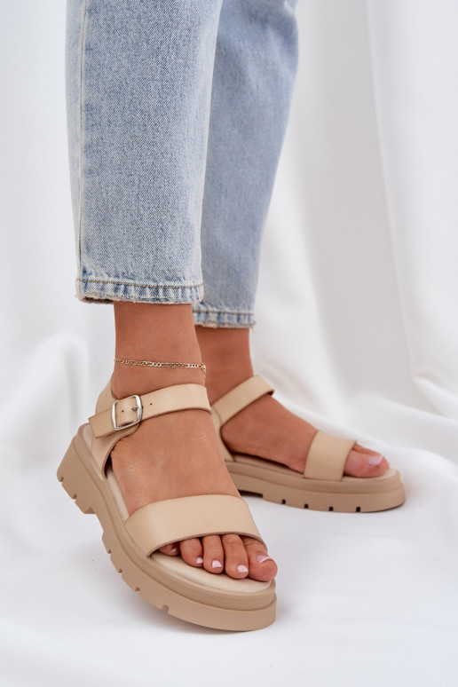 Damensandalen mit einer Plattform Beige Evaretha