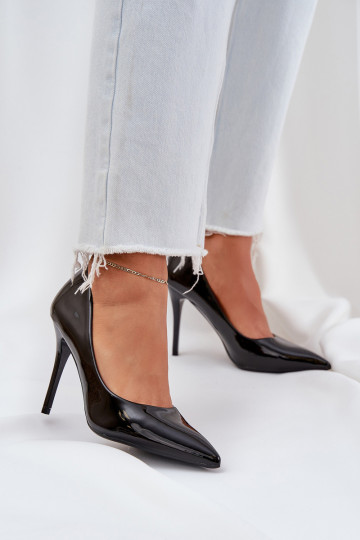 hochhackige Schuhe mit Lackeffekt Ze Szpiczastymi Noskami schZuarze Farbe Omenra
