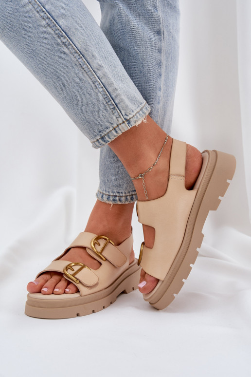 Eko Damensandalen mit Schnallen Beige Vulinea