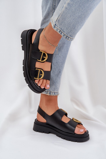 Damen-Sandalen aus Kunstleder mit Schnallen in schwarzer Farbe Vulinea