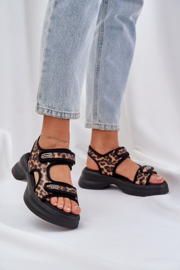 Eko Peau Sandales légères avec une plateforme avec des motifs en fourrure de léopard marron Deniffia 2