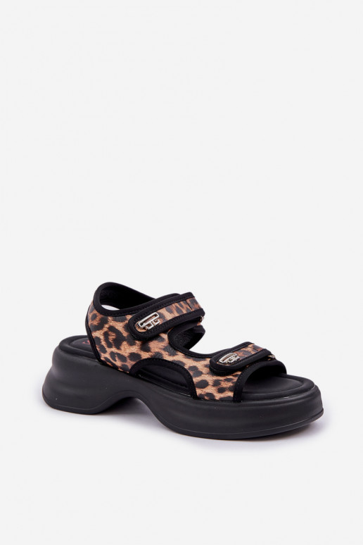 Eko Leer LichtgeInicht sandalen met platform met luipaardbontpatronen bruine kleur Deniffia