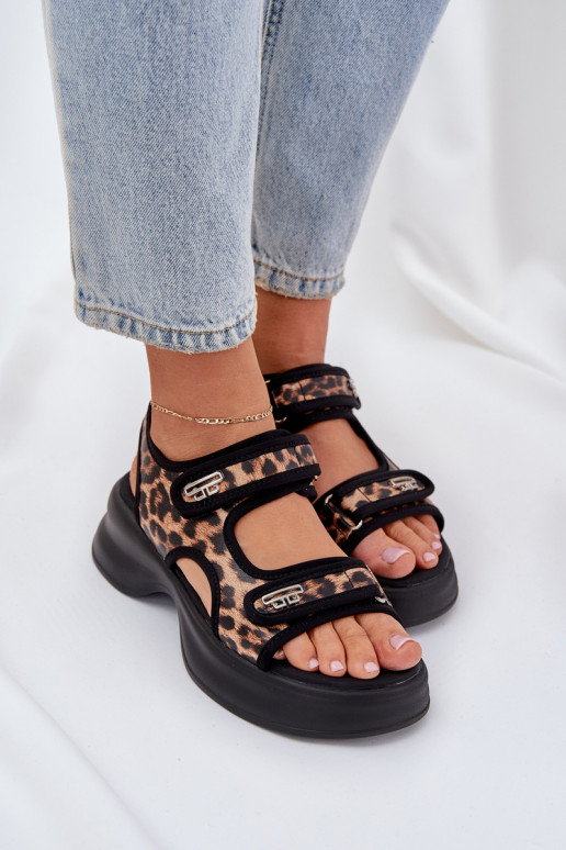 Eko Haut Leichte Sandalen mit einer Plattform mit Leopardenfellmuster braune Farbe Deniffia